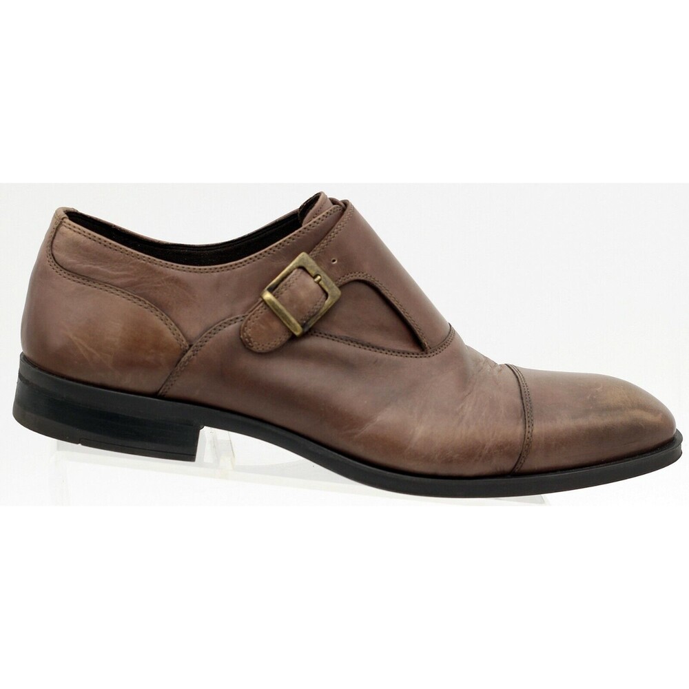 Donald J Pliner Sergio Monk Strap Shoes Mens 10.5M Brown Leather Cap Toe Italy